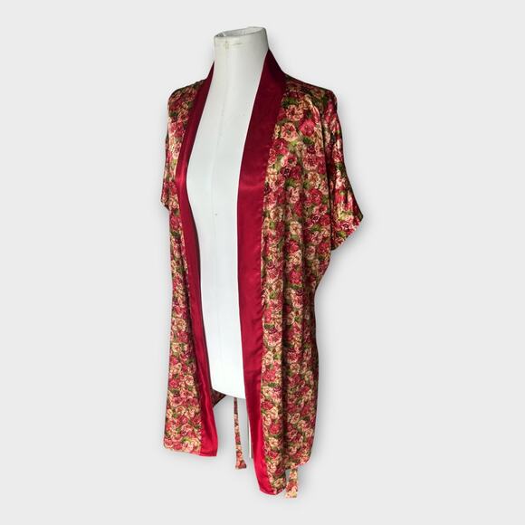 Vintage Pinx Floral Satin Kimono Robe OS Cottagecore Boho Chic Dressing Gown - Picture 10 of 13